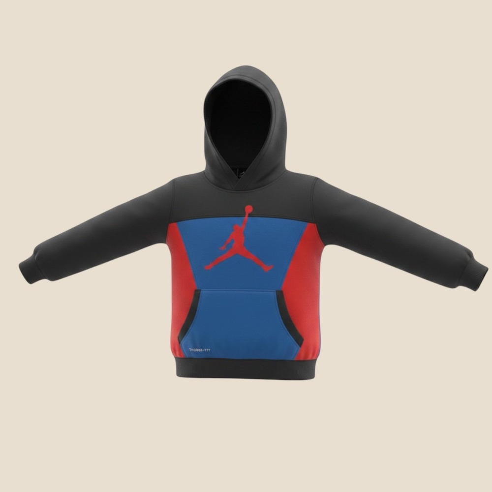 Jordan Kids Therma-FIT Colorblock Pullover Hoodie Black Blue Red Size 6-7 YRS